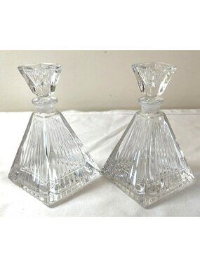 Vintage 24% Lead Crystal Pyramid Perfume Bottles By Royal Crystal Rock Italy